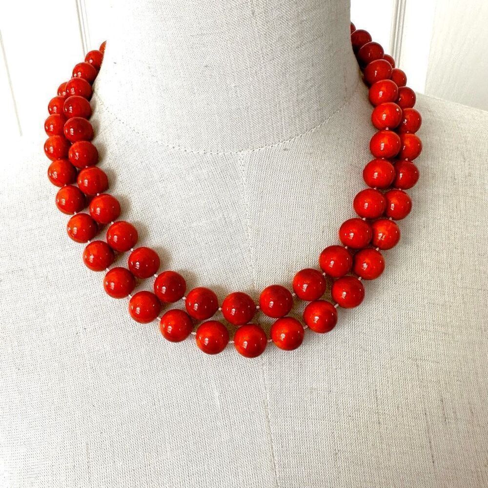 vintage orange beaded double strand necklace